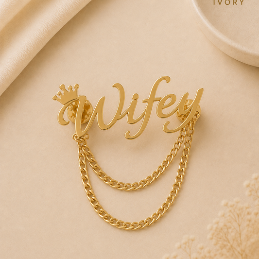 WIFEY CROWN CHAIN BROOCH