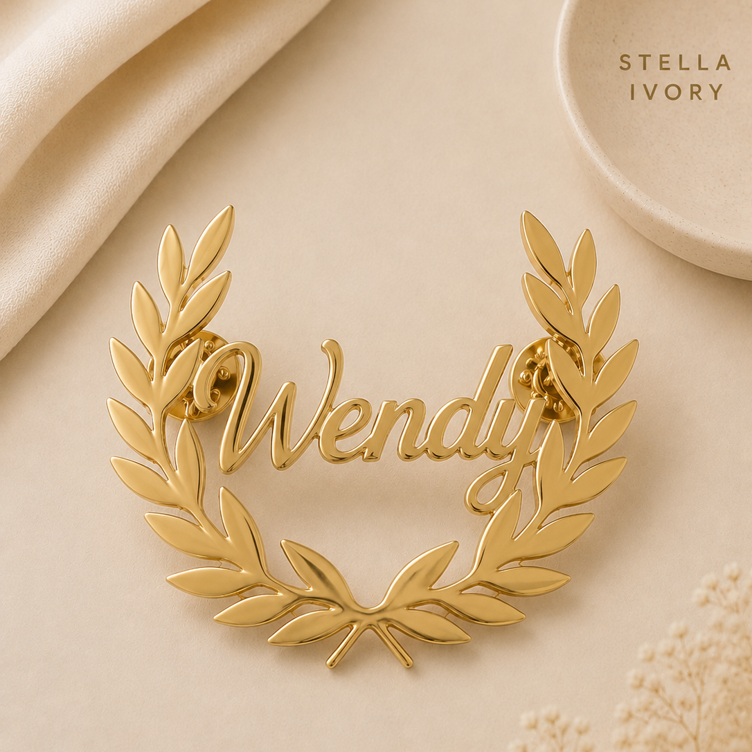 Custom Laurel Wreath Name Brooch