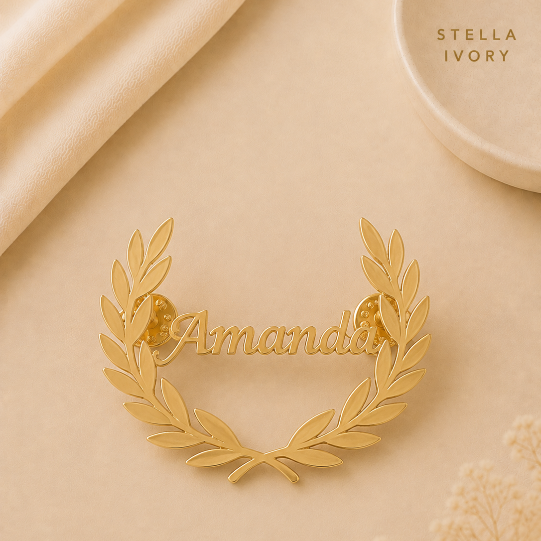 Custom Laurel Wreath Name Brooch