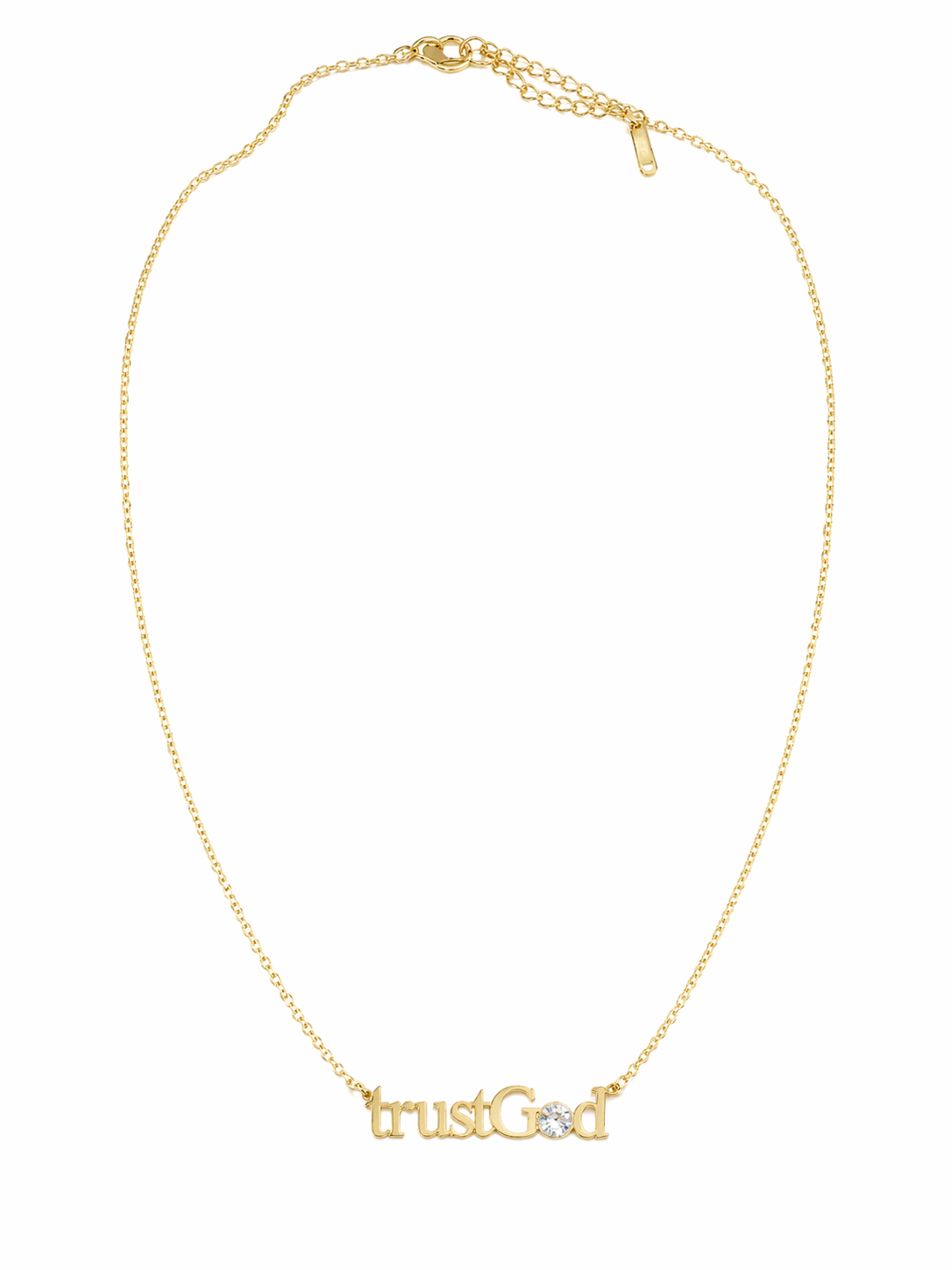 LUMIÈRE “trustGod” CRYSTAL NAME NECKLACE | Faith-Inspired Gold Necklace