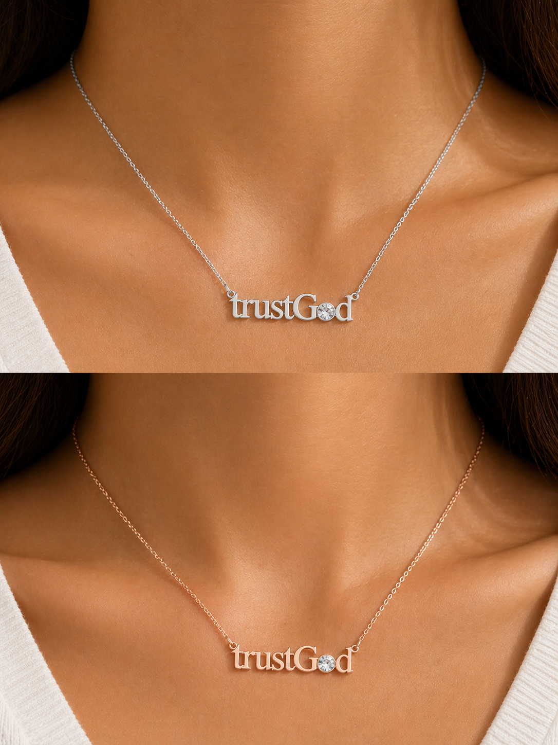 “trust God gold necklace with crystal faith inspired jewelry”