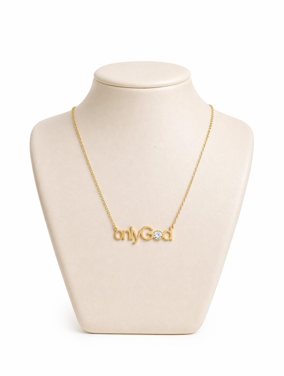LUMIÈRE “onlyGod” CRYSTAL NAME NECKLACE| Faith-Inspired Gold Necklace