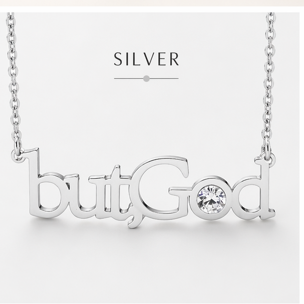 LUMIÈRE “butGod” CRYSTAL NAME NECKLACE| Faith-Inspired Gold Necklace