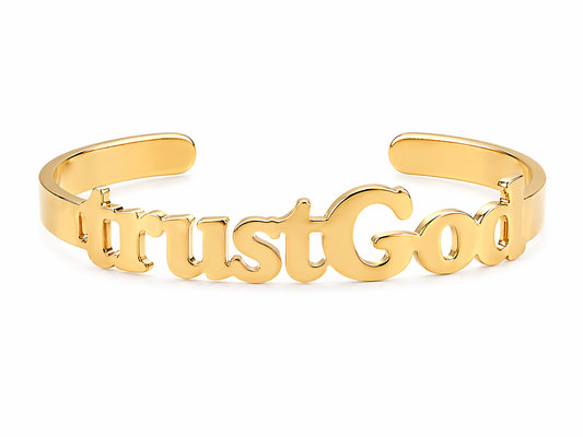 “trust God gold cuff bracelet faith inspired jewelry”