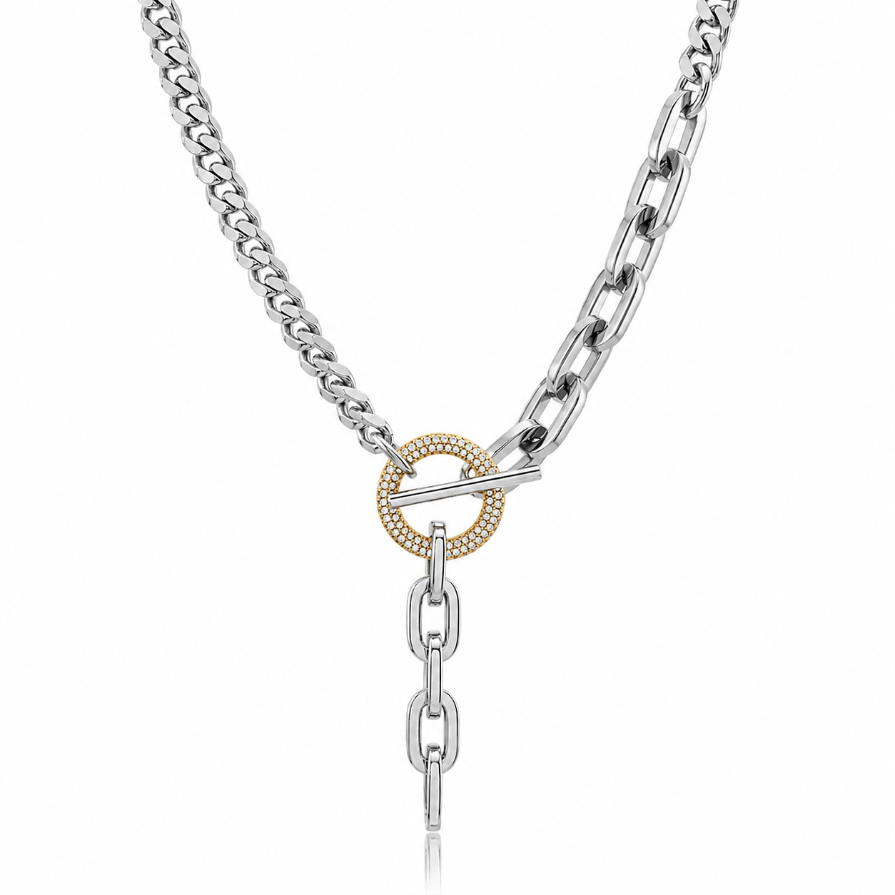 LUXELINK PAVÉ TOGGLE DROP NECKLACE