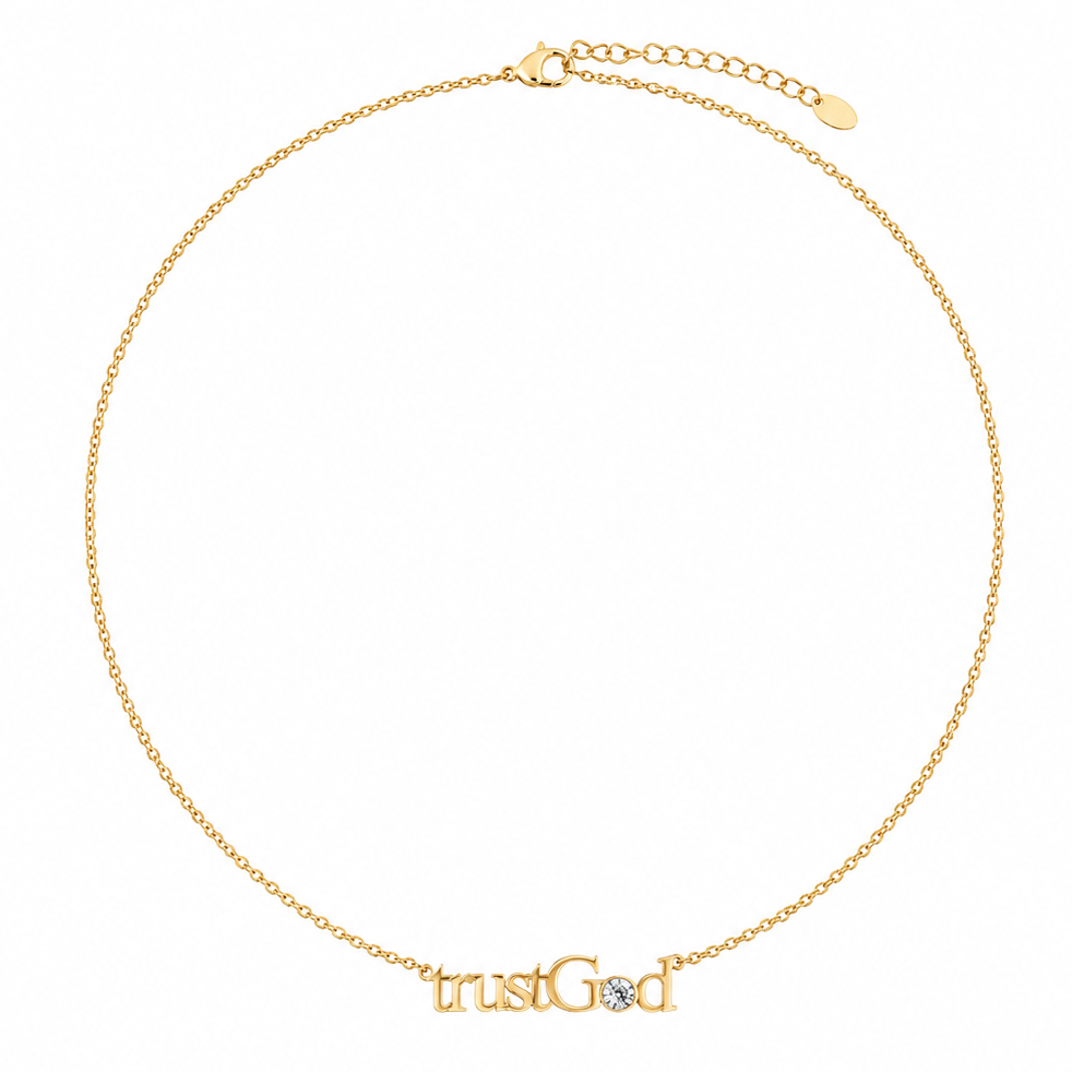 LUMIÈRE “trustGod” CRYSTAL NAME NECKLACE | Faith-Inspired Gold Necklace