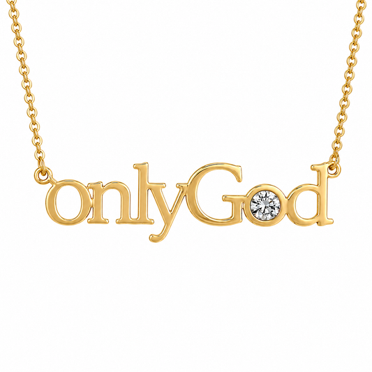 LUMIÈRE “onlyGod” CRYSTAL NAME NECKLACE| Faith-Inspired Gold Necklace