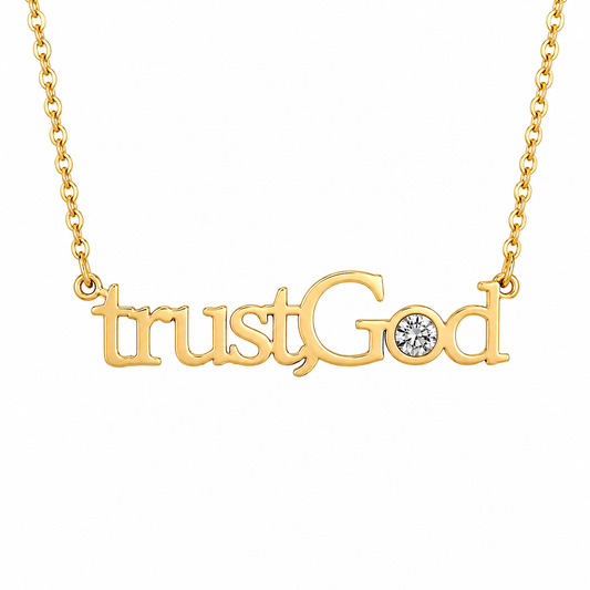 LUMIÈRE “trustGod” CRYSTAL NAME NECKLACE | Faith-Inspired Gold Necklace