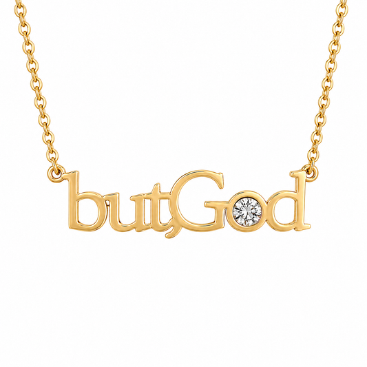 LUMIÈRE “butGod” CRYSTAL NAME NECKLACE| Faith-Inspired Gold Necklace