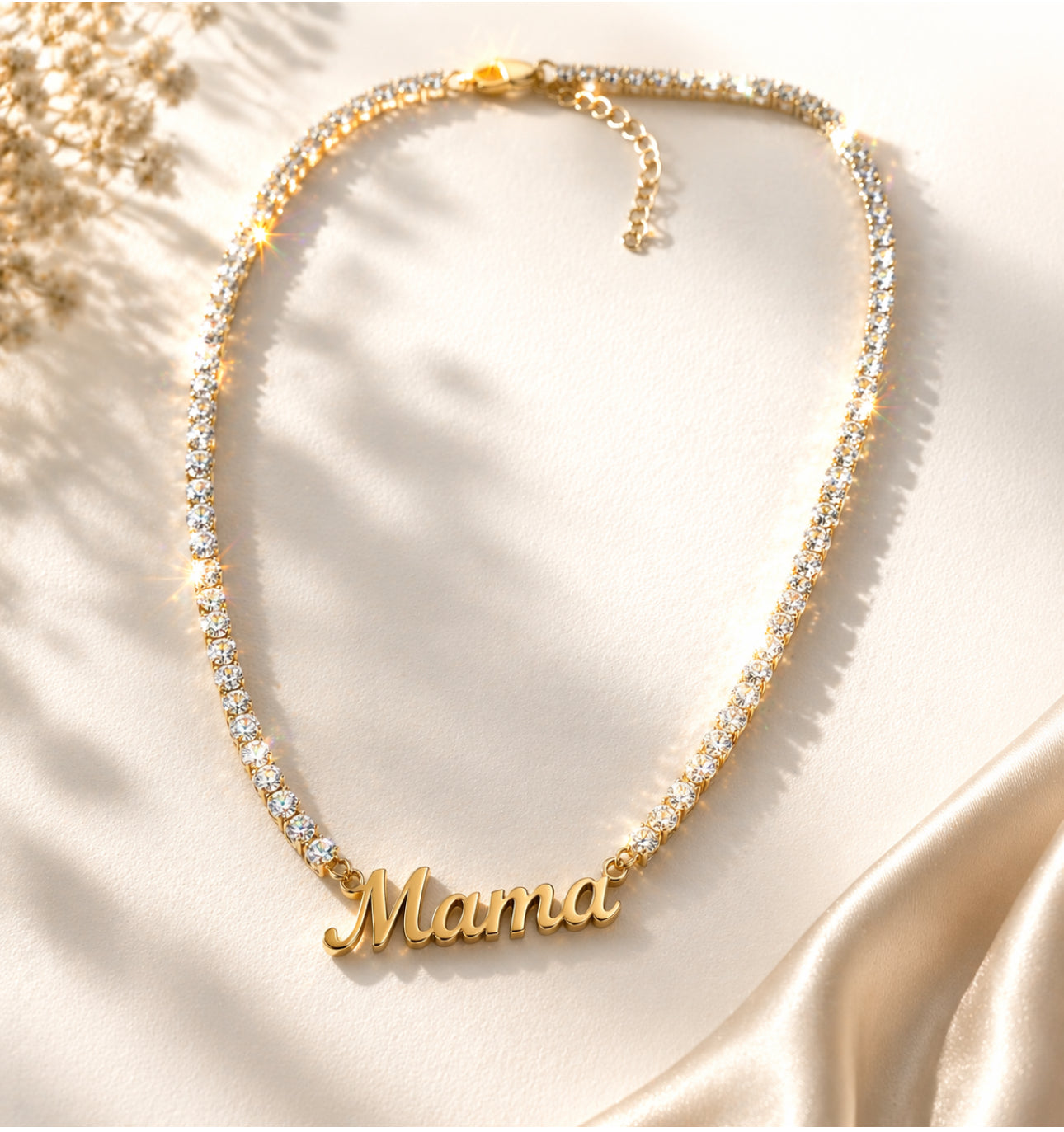 MAMA TENNIS CRYSTAL NAME NECKLACE - Tennis Chain Pendant