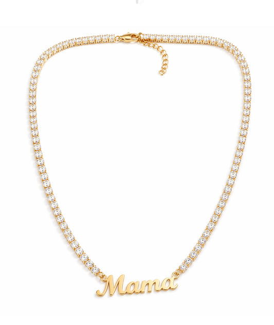 MAMA TENNIS CRYSTAL NAME NECKLACE - Tennis Chain Pendant