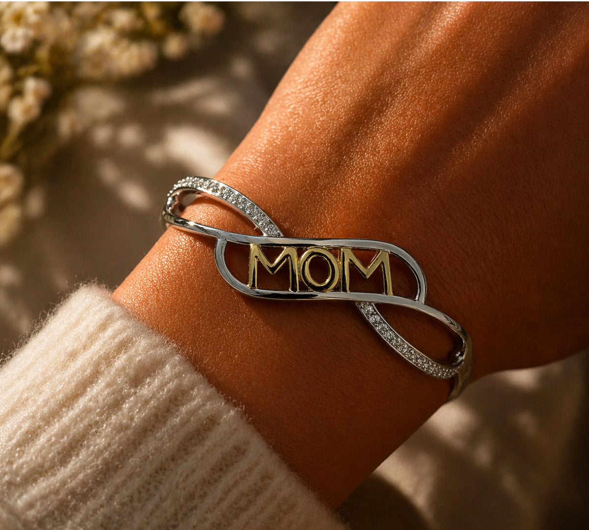 INFINITY MOM BRACELET – Gold & Silver Crystal Bangle for Mothers
