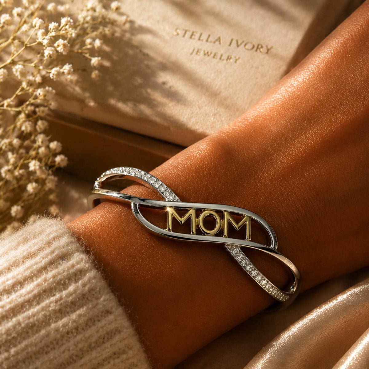 INFINITY MOM BRACELET – Gold & Silver Crystal Bangle for Mothers