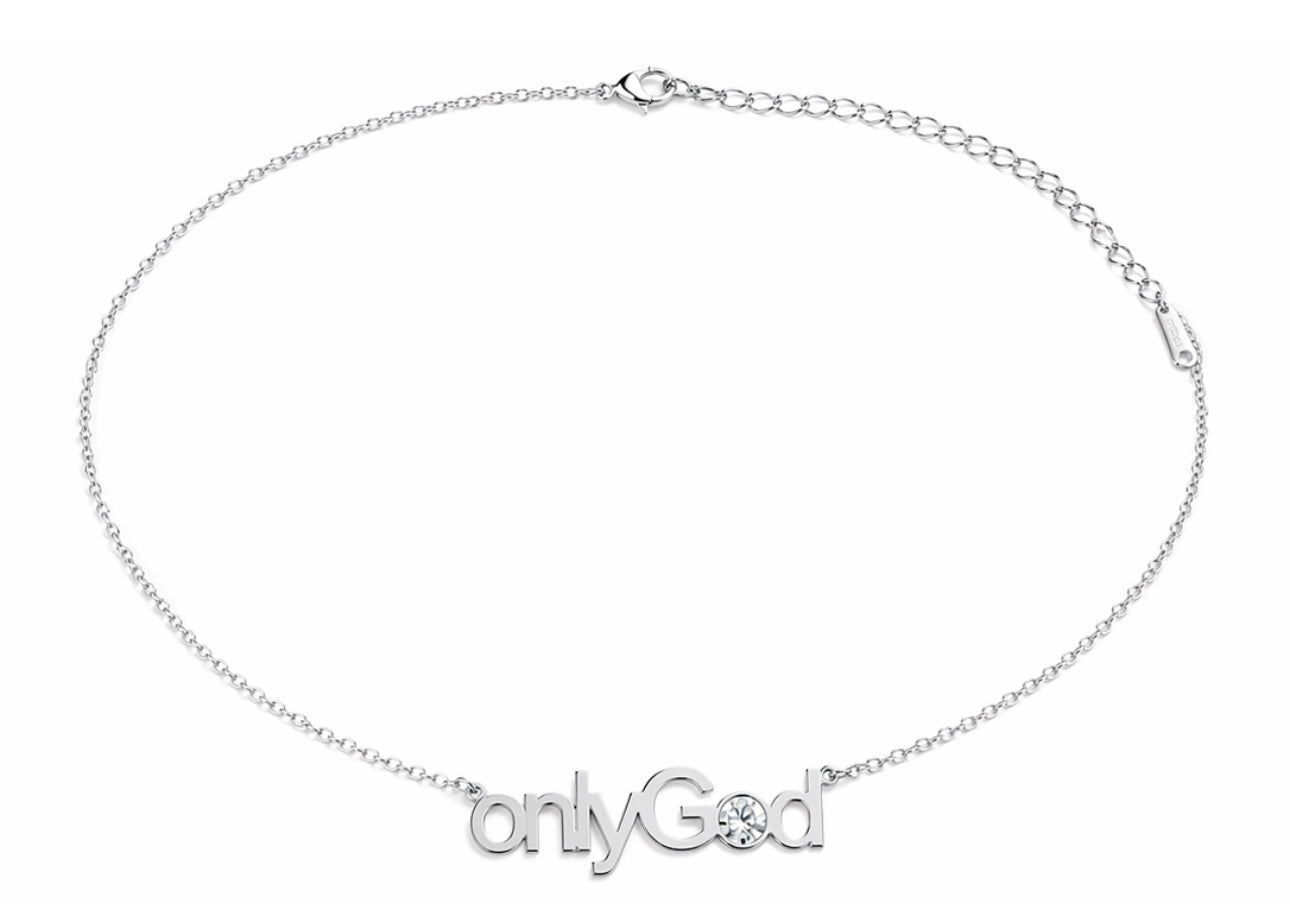 LUMIÈRE “onlyGod” CRYSTAL NAME NECKLACE| Faith-Inspired Gold Necklace