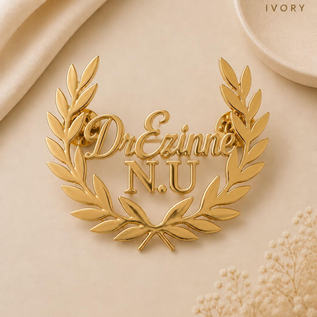 Custom Laurel Wreath Name Brooch