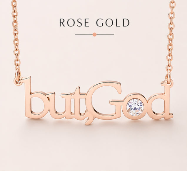 LUMIÈRE “butGod” CRYSTAL NAME NECKLACE| Faith-Inspired Gold Necklace