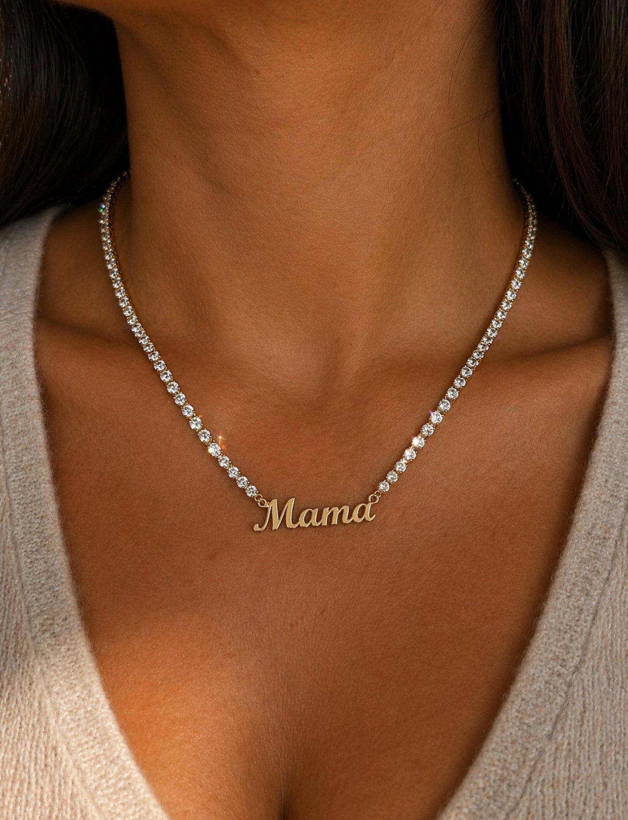 MAMA TENNIS CRYSTAL NAME NECKLACE - Tennis Chain Pendant